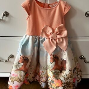 New H&M Peach Horse Print Dress with Bow